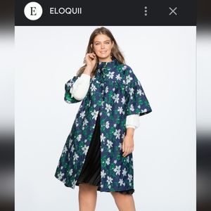 Eloquii Jacquard Blue/Green Flower Coat